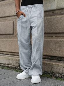 Manfinity Hypemode Pantalones de chándal grises casuales y con dobladillo dividido para hombres jóvenes - Gris - Ver 5