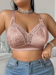 DesireSculpt 1 件加大码无钢圈提升支撑纯色文胸 - 杏色 - 查看 4