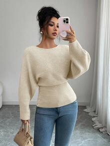 Selianne Women's New Autumn/Winter Single-Piece Design Batwing Sleeve High-End Buttoned Minimalist Everyday Knit Long Sleeve Top