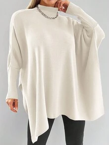 EURMUSE Turtleneck Batwing Sleeve Jumper - White - View 6