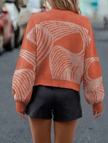 SHEIN LUNE Áo len dài tay hở vai họa tiết thường ngày cho nữ, Thu/Đông - trái cam - Xem 2