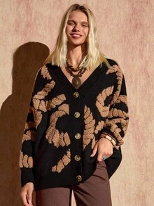 EURMUSE Women Towel Embroidery Front Button Drop Shoulder Chunky Cardigan,Long Cardigans Woman,Petite Cardigans,Cardigans - Multicolor - View 8