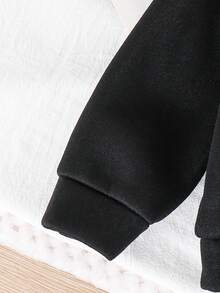 SHEIN 2 件套男婴休闲落肩宽松圆领 2 合 1 运动衫和慢跑裤套装，适合秋冬穿着 - 黑色 - 查看 5