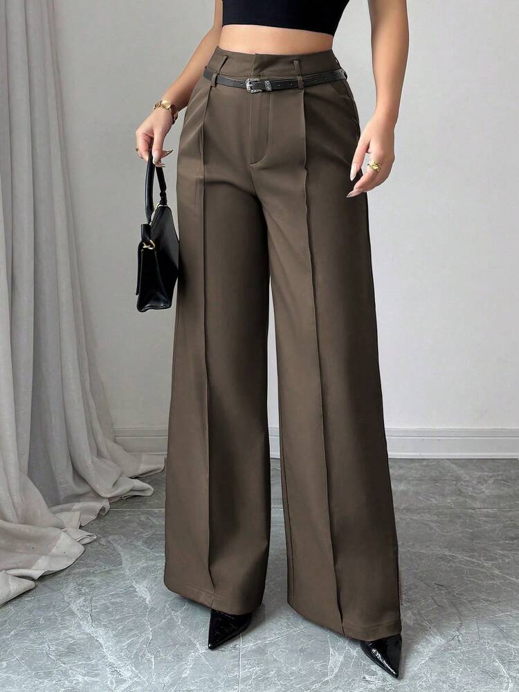 Allurite Spring Casual High-Waist Solid Straight Trousers Are Equipped With A Vintage Belt In The Same Color. The Simple Retro And Elegant Style Is Suitable For Daily And Work Wear Business Casual Woman Pants Women Dress Pants High Waist Pants Women Slacks - Brown - View 6