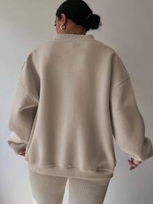 INAWLY 大码简约刺绣V领长袖运动衫