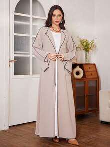 Al Najma 卡其色撞色翻领长袖金色装饰纽扣宽松休闲夹克，秋冬 - 卡其色 - 查看 6