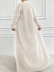 EURMUSE Women 2pcs Set Consisting Of Solid Color Long Sleeve Cardigan And Sleeveless Stand Collar Maxi Sweater Dress, Elegant For Autumn/Winter - White - View 3