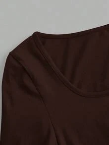 SHEIN Essnce 4件套女士休闲简约方领T恤，纯色，适合秋冬季，分层，户外，汗衫 - 彩色 - 查看 3