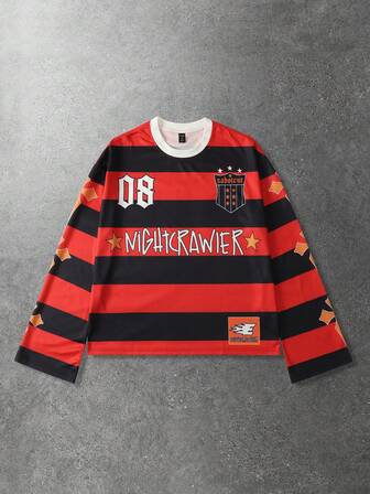 Street Life Camiseta de manga larga a rayas para hombre, jersey deportivo de corte holgado