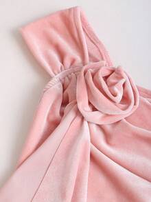 Sweetra Váy bó sát vai xếp nếp nhung màu hồng cánh sen mới dành cho nữ, gợi cảm và thời trang cho tiệc tùng, sinh nhật, những dịp trang trọng - Hồng - Xem 4