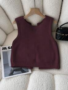 Elamini Women's Fashion Casual Bow Sleeveless Sweater Vest - Burgundy - View 2