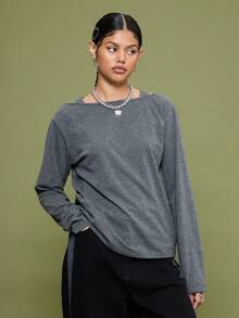 COUREZ 长袖叠层宽松背心 / Y2K 秋冬女装 冬季女装 休闲外出上衣 女士冬季上衣 万圣节派对上衣 派对服装 - 彩色 - 查看 1