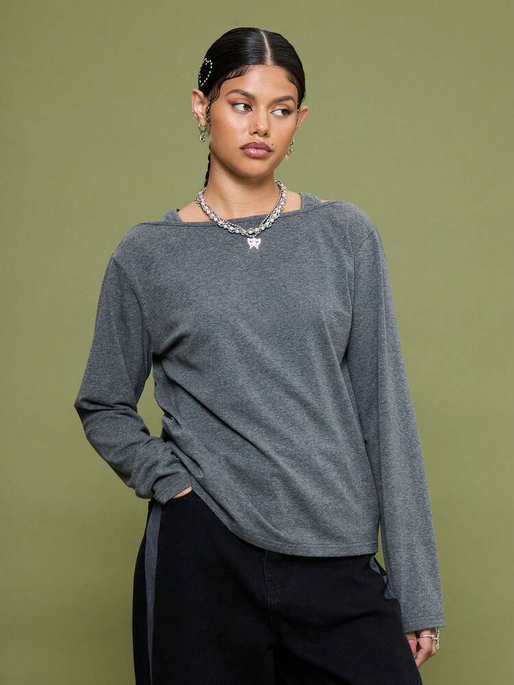 COUREZ Long Sleeve Layered Slouchy Fit Vest Top /Y2K Fall Clothes For Women Winter Clothes For Women Casual Going Out Tops Women's Winter Top Halloween Party Top Party Outfit - Multicolor - View 1