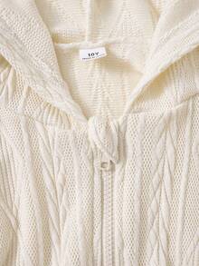 Sparklyn 青少年女孩休闲杏色针织提花连帽拉链高腰连体裤，适合日常外出 - 杏色 - 查看 6