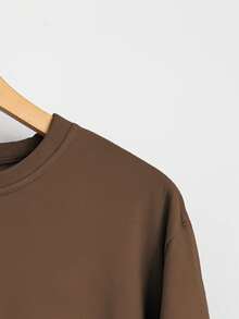 SHEIN LUNE Plus Size Fashionable Loose Fit Round Neck Letter Print Casual Sweatshirt - Brown - View 3