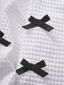 2件套女孩情人节粉色蝴蝶结白色夹克和粉色百褶裙 - 黑與白 - 查看 5