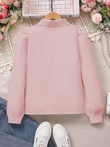 Áo sơ mi trơn tay đơn phong cách cung điện cổ điển dành cho bé gái tuổi mới lớn - Hồng - Xem 3