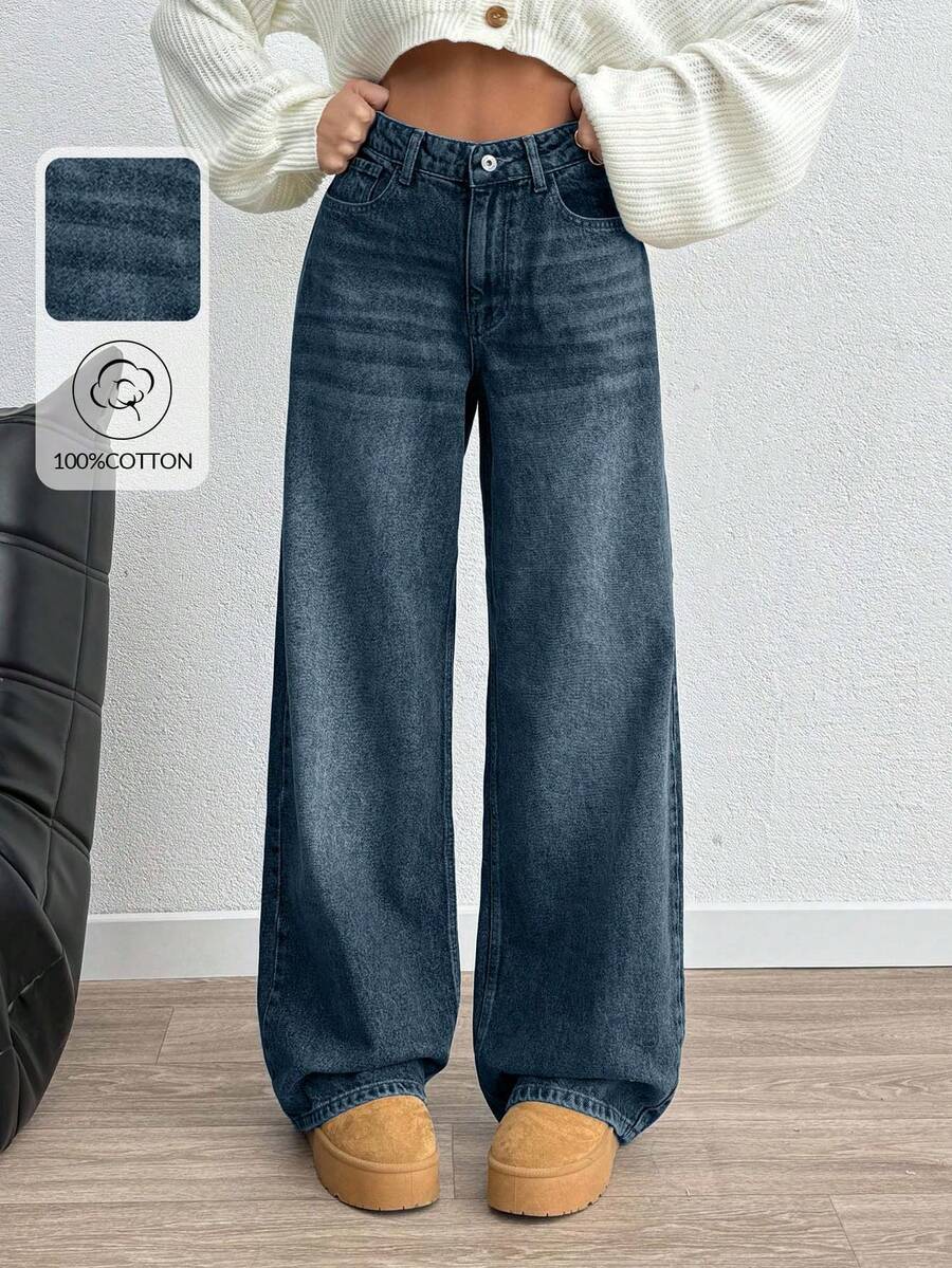 EURMUSE HIGH RISE WIDELEG Y2K STYLE LOOSE FIT WOMEN JEAN - Dusty Blue - View 1