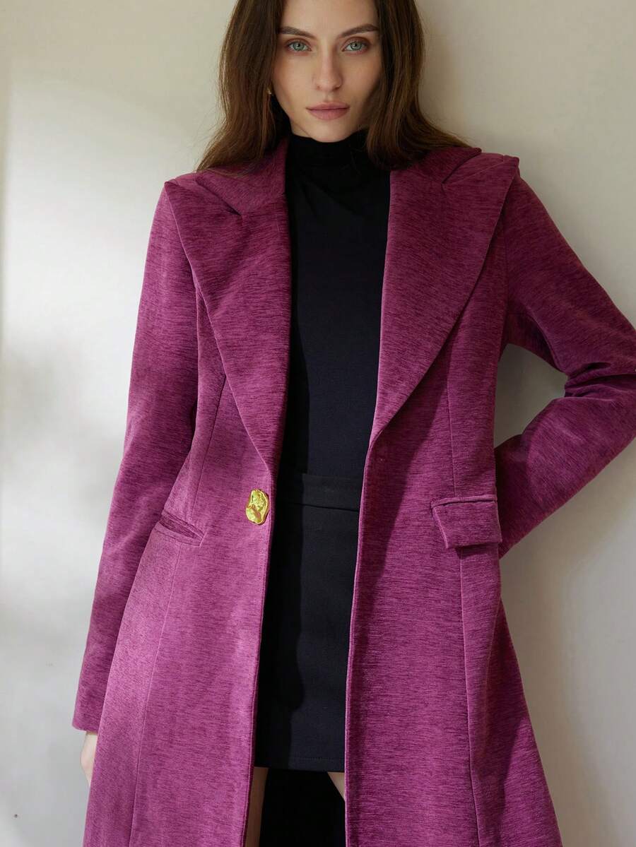 Aveloria Modichic Fashionable Design Elegant Versatile Korean Style Elegant Purple Cinched Waist Long Sleeve Coat - Purple - View 1
