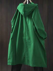 EMERY ROSE Áo khoác dài có mũ trùm đầu cỡ lớn thường ngày có túi lớn - màu xanh lá - Xem 2