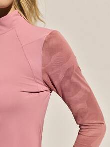 Easithlete 女士户外高领半拉链T恤衫/上衣，秋冬季 - 珊瑚橙 - 查看 3