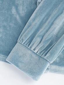 GlowEve 女士天鹅绒荷叶边领日常通勤时尚法式街头复古百搭假日商务浅蓝色长袖衬衫，秋冬款 - 淺藍色 - 查看 7