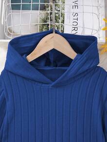 Sparklyn 2 件套青少年女孩长袖连帽运动衫，前短后长设计，带裤子，黑色休闲简约 - 寶藍色 - 查看 4