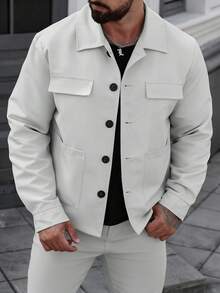 Manfinity CasualCool Áo khoác nam màu trơn đa năng thường ngày đi làm, mùa thu - Màu Xám nhạt - Xem 6