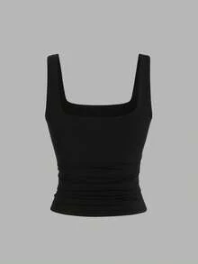 Sweetra Top ajustado de tirantes anchos y cuello en U de unicolor para mujer - Multicolor - Ver 4