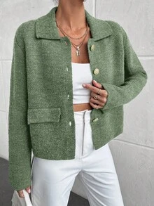 EURMUSE 纯色前扣优雅长袖开衫