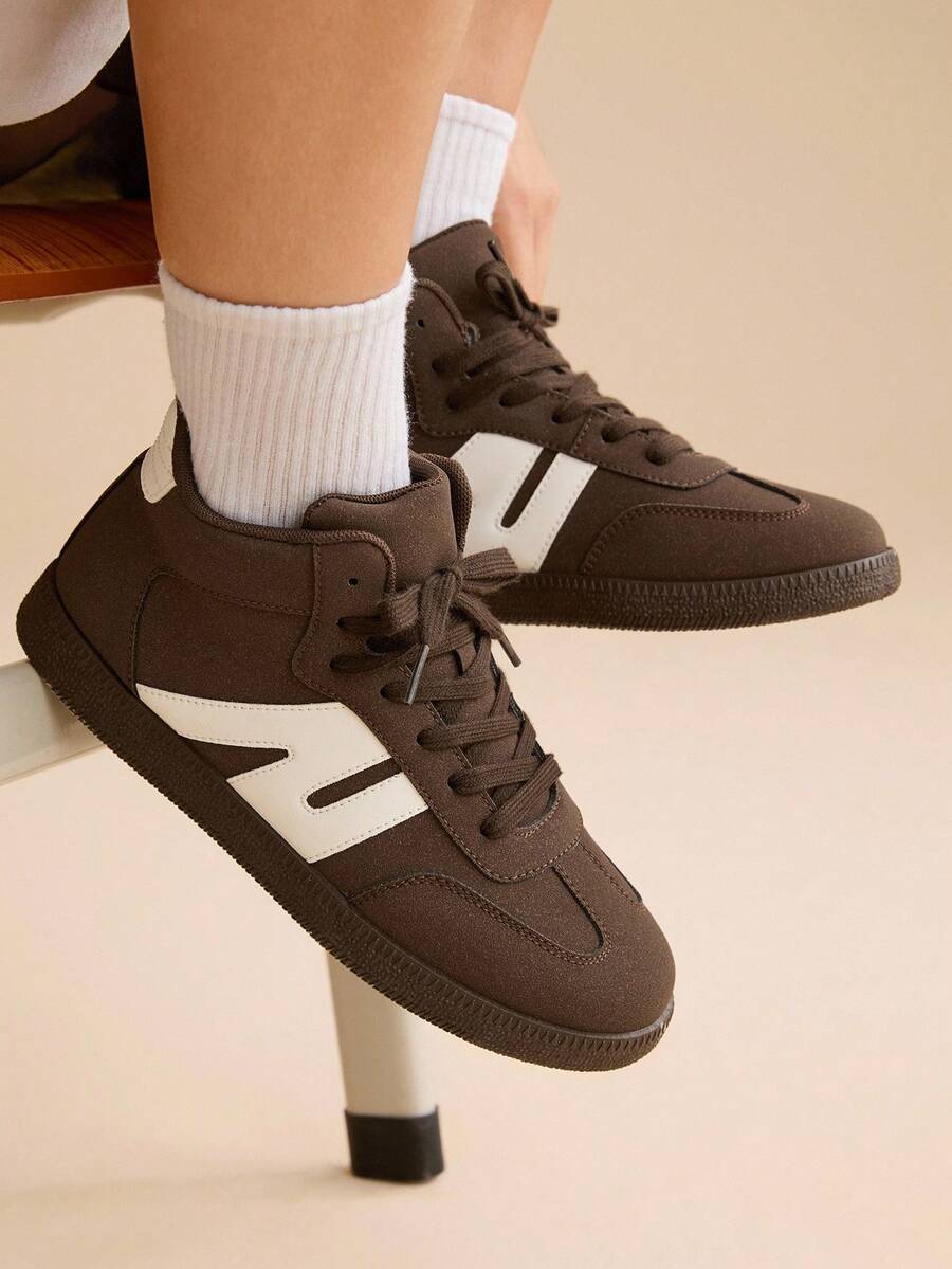 CUCCOO EASI 女士风格休闲运动鞋，时尚复古硫化鞋，学生舒适运动鞋，适合春秋季 - 棕色 - 查看 1