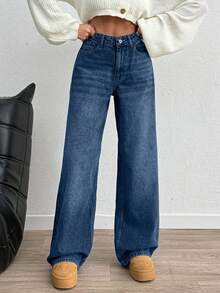 EURMUSE HIGH RISE WIDELEG Y2K STYLE LOOSE FIT WOMEN JEAN - Dark Wash - View 4