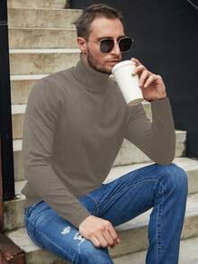 Manfinity Homme Men's Solid Color Minimalist Turtleneck Long Sleeve Knit Sweater, Casual Everyday Wear, Fall/Winter - Maroon - View 6