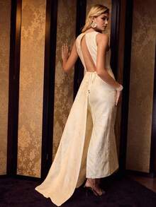 MOTF Soiréza ELEGANT FLORAL JACQUARD RUFFLE WAIST MAXI FORMAL DRESS FOR BANQUET, PARTY, EVENT - Apricot - View 2