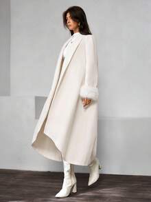 Rafferiza Abrigo largo de mujer de unicolor minimalista, otoño/invierno - Beis - Ver 3