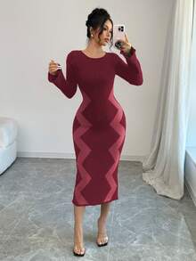 Elenzga Women's Sweater Dress With Flare Sleeves - Burgundy - View 1