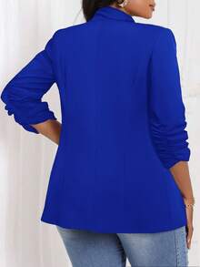 SHEIN Lady Áo khoác len cổ lọ màu đen thanh lịch cho công sở đi làm mùa xuân và mùa hè, tay dài ba phần tư, cỡ lớn, dáng rộng - Xanh đậm - Xem 2