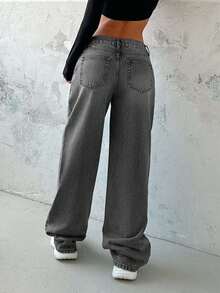 EURMUSE Women's Solid Color Low Rise Loose Fit Y2K Style Jeans - Grey - View 2