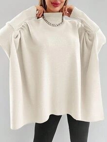 EURMUSE Turtleneck Batwing Sleeve Jumper - White - View 4