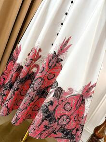 Rometta 大码女式时尚百搭泰国马尔代夫旅游海滩度假波西米亚风格印花腰部收紧圆领长袖飘逸连衣裙，春/秋/冬 - 彩色 - 查看 7