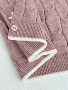 Tween Mädchen Cardigan mit Raglanärmeln, Blumenstickerei und Zopfmuster, lässiger Alltagsartikel für den Herbst