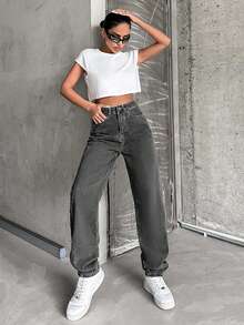 EURMUSE Damen Lässig hohe Taille Skinny Fit Jeans, vielseitig für den täglichen Gebrauch - Hellgrau - Übersicht 4