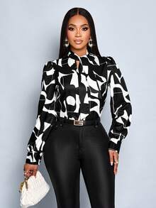 SOLERSUN Áo sơ mi dài tay nữ mùa xuân/hè thanh lịch, họa tiết hoa, phù hợp cho đi làm, công sở, du lịch, hẹn hò và thời trang. Mẫu mới về, đa năng, xuân hè, đi làm hàng ngày, đi chơi. - Đen và trắng - Xem 3