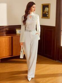 Vintamour Vintage Classic Elegant Women's Shirt, Autumn/Winter Fitted 3D Floral Shirt, Bell Sleeve Pleated Shirt, Apricot Long Sleeve Blouse