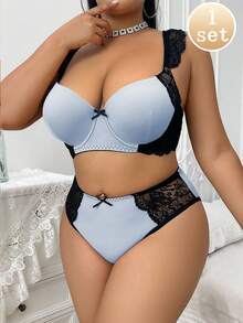 SHEIN Set de 2 sujetadores con aros y encaje para tallas grandes - Azul - Ver 2