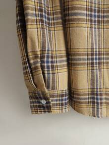 Manfinity Homme 男士黄色格子长袖纽扣前开襟休闲百搭衬衫，秋季款 - 彩色 - 查看 3