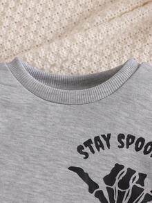 SHEIN Boys' Casual Long Sleeve Sweatshirt And Graphic Print Pants Set, Autumn