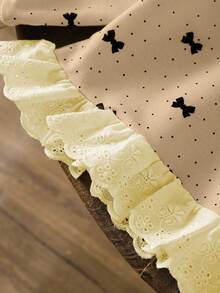 SHEIN Baby Girl Fashionable Embroidered Ruffle Hem Polka Dot Bow Print Sweatshirt Fall Winter