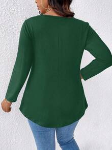 EMERY ROSE Áo thun tay dài cổ chữ V trơn cỡ lớn cho mùa xuân - màu xanh lá - Xem 2