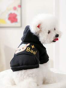 PETSIN 1 件宠物服装，可爱刺绣绵羊黑色秋冬保暖连帽衫，猫狗穿着口袋温暖舒适的外套 - 黑色 - 查看 2